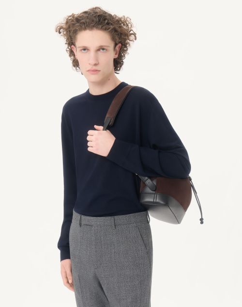 Valentino - Vロゴ エンブロイダリー ウール ニットプル - ネイビー - メンズ - ニット